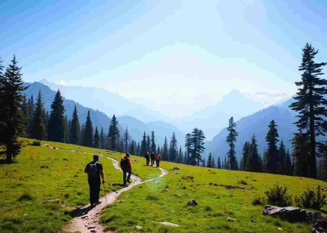 Kheerganga Trek through green meadows and pine forests in Parvati Valley
