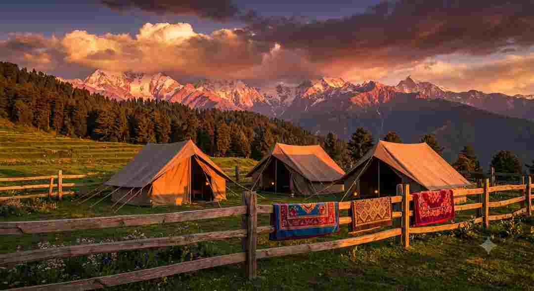 Mountain camping scenery near Tosh Kutla in Parvati Valley, Himachal Pradesh